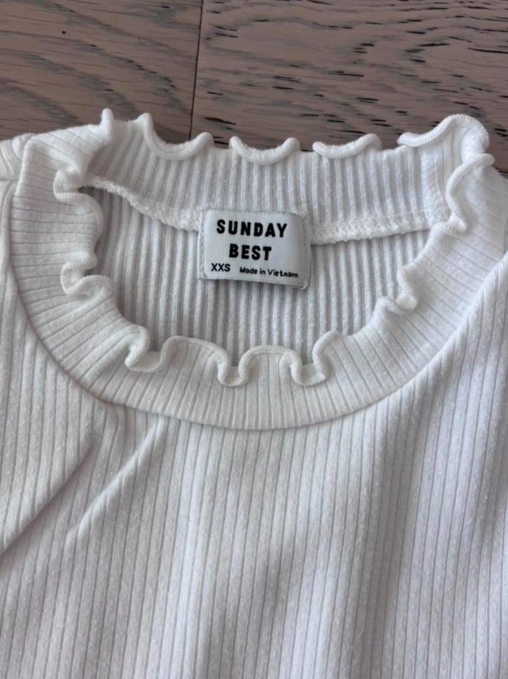 Sunday Best White Ribbed Ruffle-Neck Top - Picture 3 of 3
